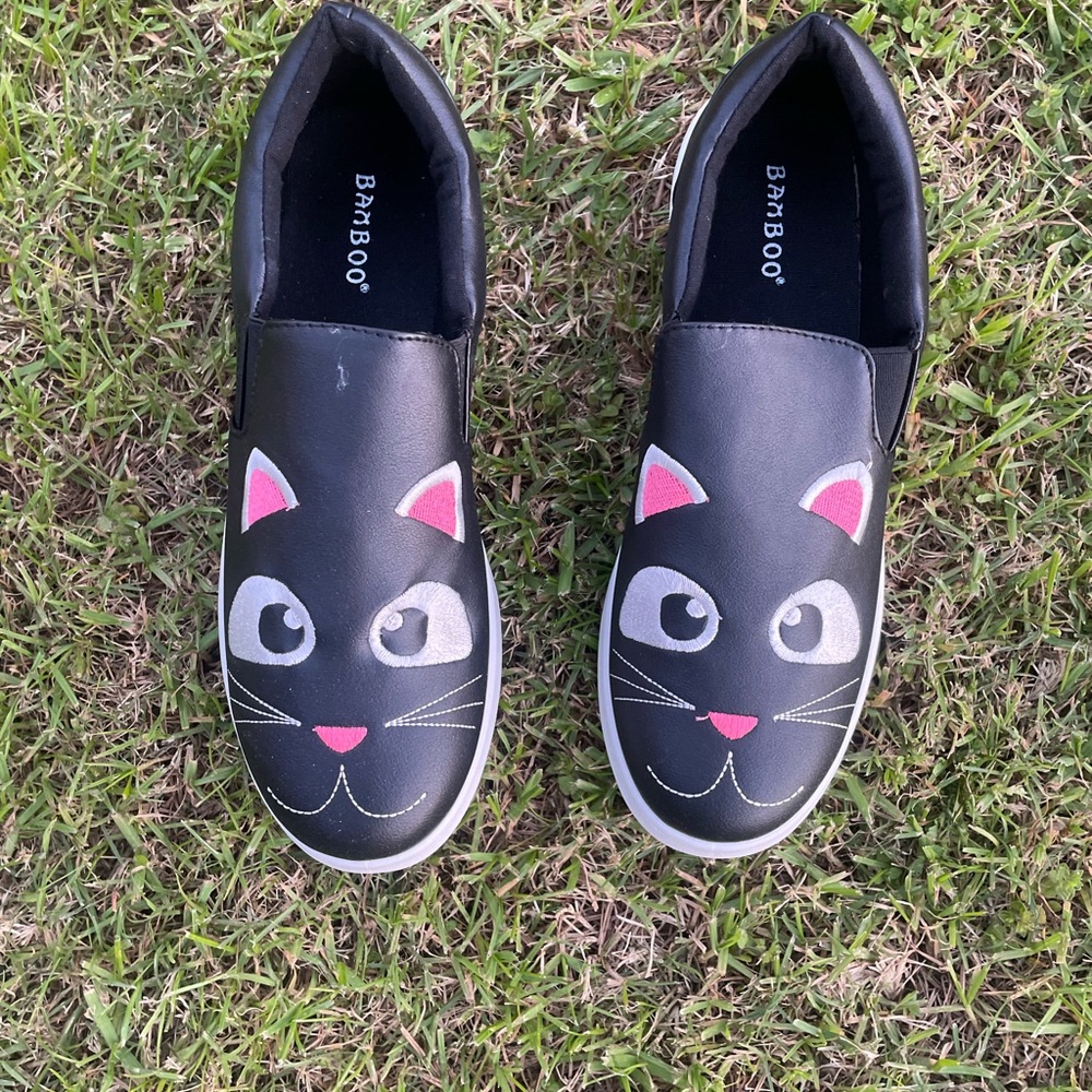 BAMBOO Kids Black Cat Face Sneakers
